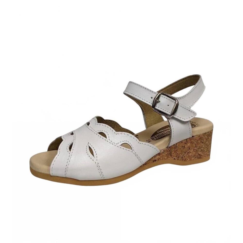 NEW WORISHOFER women's ariel cork wedge sandals in white